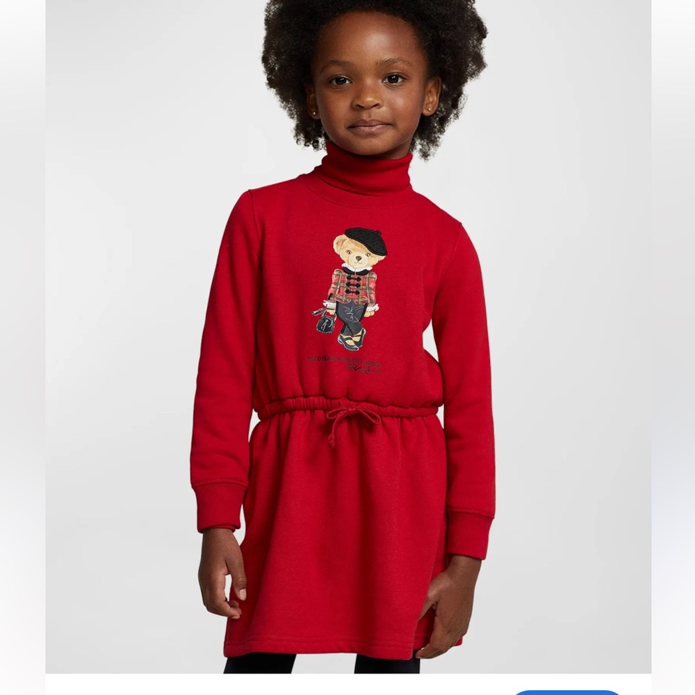 Polo Ralph Lauren Girls Small 7 Maroon Polo Bear Fleece Sweatshirt Dress Preppy